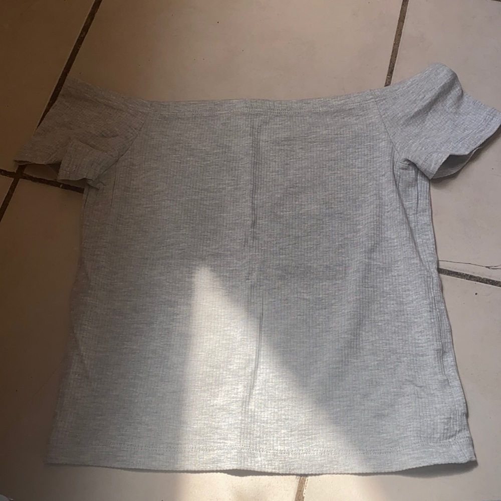 Grey off the shoulder crop top.